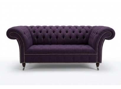 Classic Chesterfield Couch 3-Seater Sofa Couch Velvet Leather Purple Design Upholstery