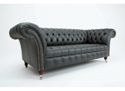 Gray Chesterfield Leather Three-seater Designer 3-Seater Couch