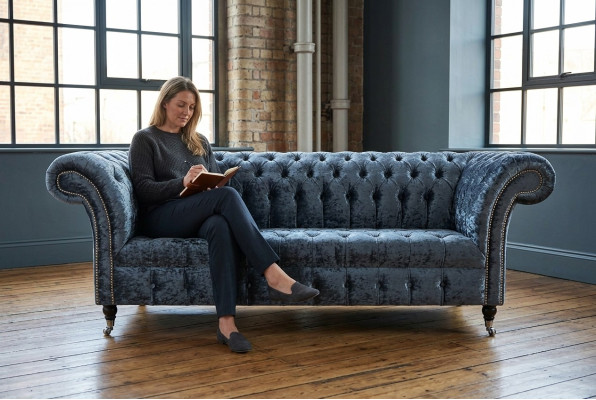 Living room Chesterfield sofa couch design textile couches sofas three-seater gray