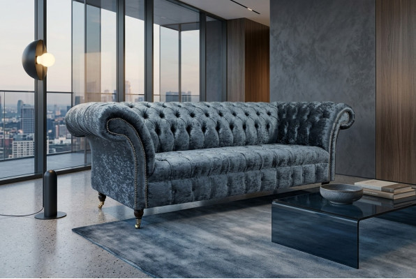 Living room Chesterfield sofa couch design textile couches sofas three-seater gray