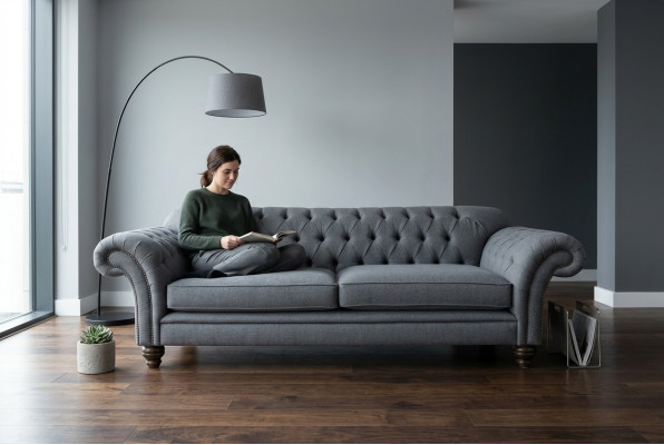 Modern sofa Chesterfield couch 4-seater couches velvet leather design gray