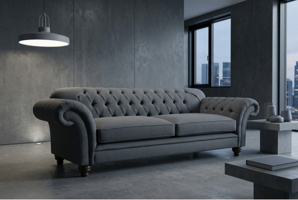 Modern sofa Chesterfield couch 4-seater couches velvet leather design gray