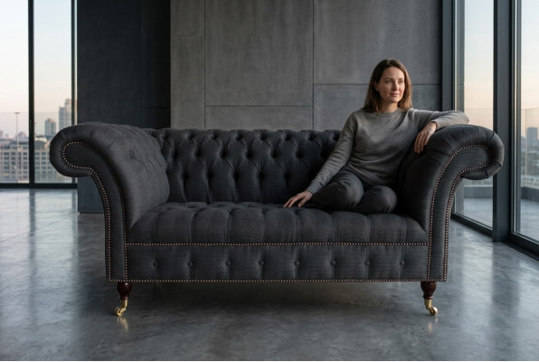 Textile sofa fabric couch Chesterfield big sofas XXL seat cushion 185cm couches
