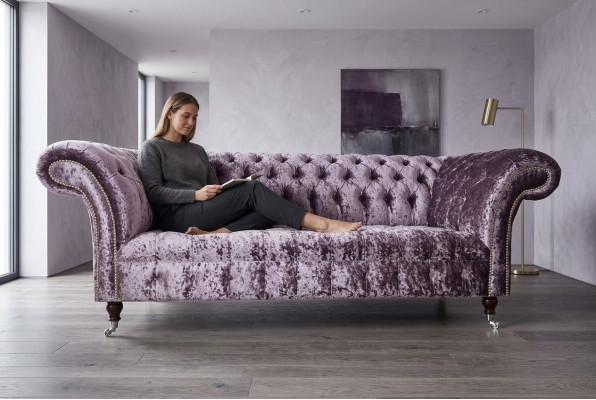 Stylish Purple Chesterfield Three-Seater Luxury Living Room Couch