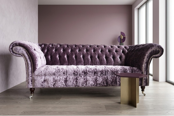 Stylish Purple Chesterfield Three-Seater Luxury Living Room Couch