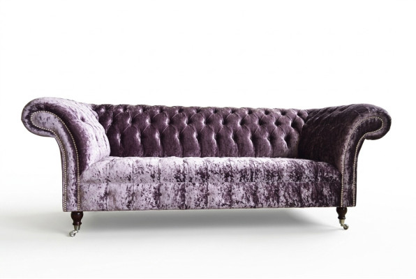 Stylish Purple Chesterfield Three-Seater Luxury Living Room Couch