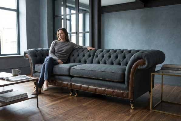 Chesterfield Sofa Couch Upholstery Sofas Couches Four-Seater Fabric 265cm Seat Cushion