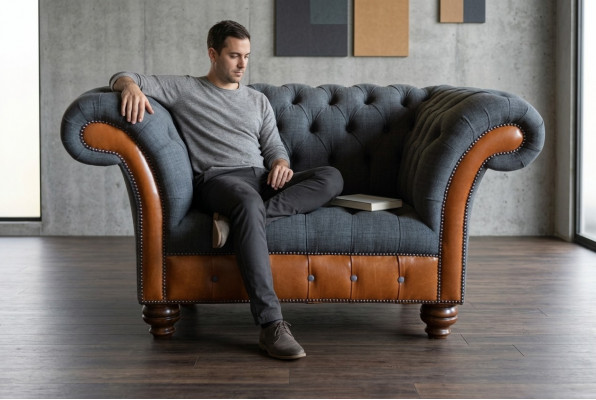 Armchair Couch Upholstery Sofa Textile Chesterfield Couches 1.5-Seater Single-Seater Gray