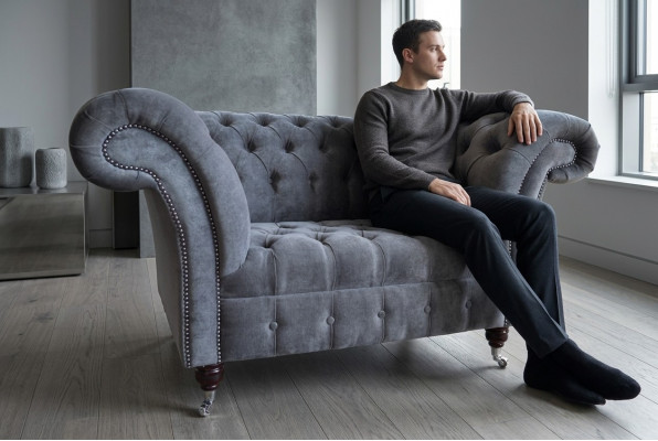 Armchair Couch Upholstery Sofa Chesterfield Couches 1.5-Seater Single-Seater Gray Textile