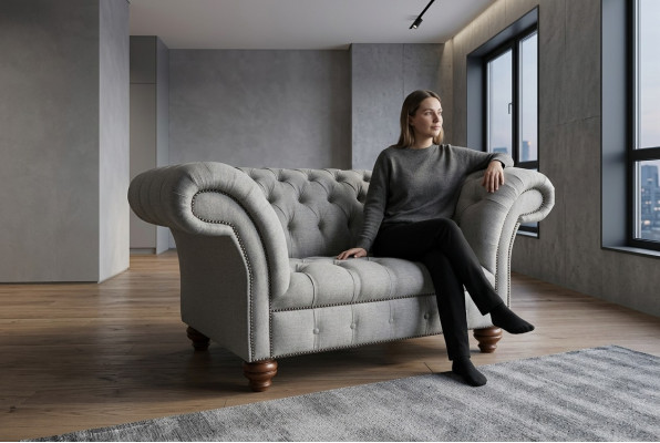Chesterfield Design Fabric Couch Armchair 1.5 Seater Upholstered Sofas Lounge Gray Velvet
