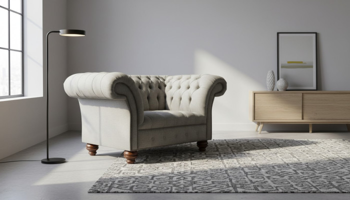 Chesterfield Design Fabric Couch Armchair 1.5 Seater Upholstered Sofas Lounge Gray Velvet