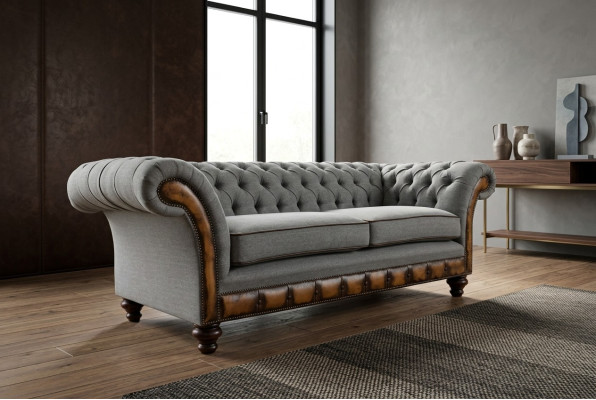 Gray-brown Chesterfield couch designer living room 3-seater sofa