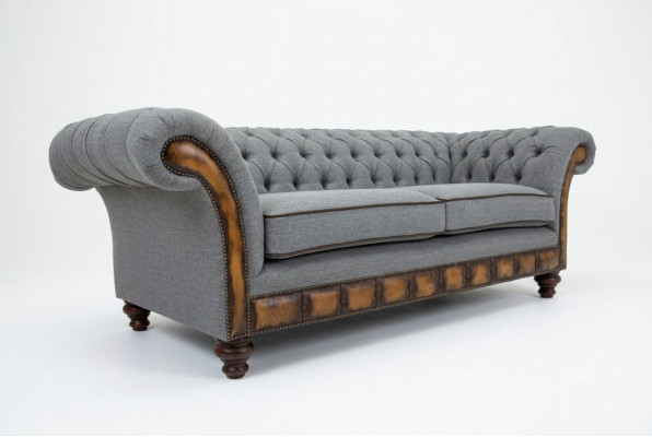 Gray-brown Chesterfield couch designer living room 3-seater sofa