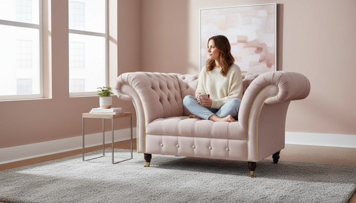 Chesterfield armchair TV couch 1-seater sofa fabric couches new textile upholstery