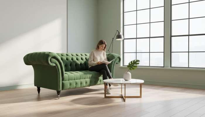 Green Chesterfield Fabric Couch Two-Seater Upholstered Sofa 185cm Fabric Leather New