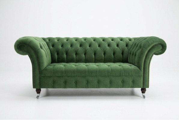 Green Chesterfield Fabric Couch Two-Seater Upholstered Sofa 185cm Fabric Leather New
