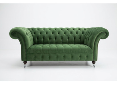 Green Chesterfield Fabric Couch Two-Seater Upholstered Sofa 185cm Fabric Leather New