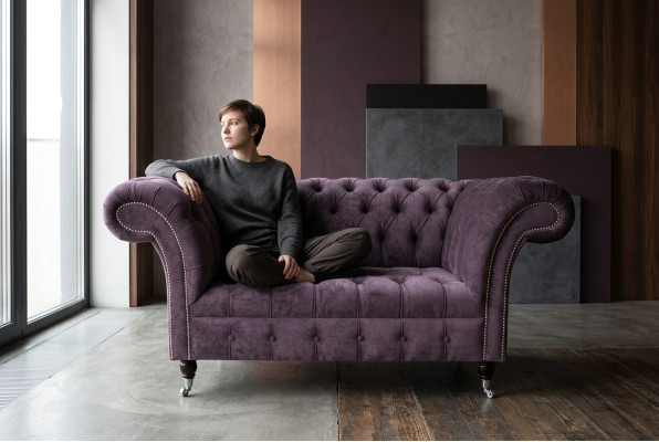 Chesterfield armchair couch upholstered sofa couches 1.5 seater single-seater purple fabric