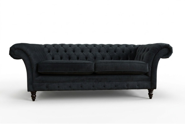 Stylish Black Chesterfield Sofa Designer 3-Seater Luxury Couch