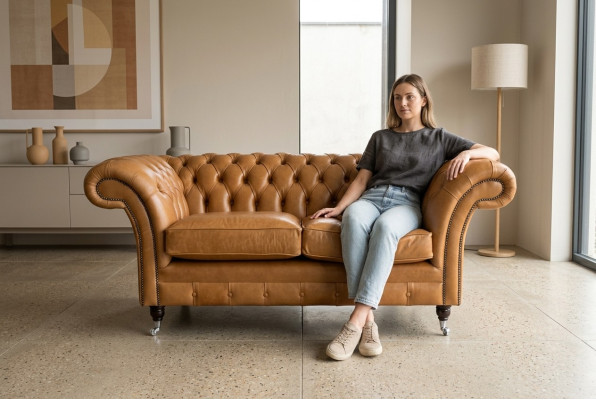 Chesterfield Design Luxury Upholstered Sofa Couch Seating Suite Leather Textile Brown