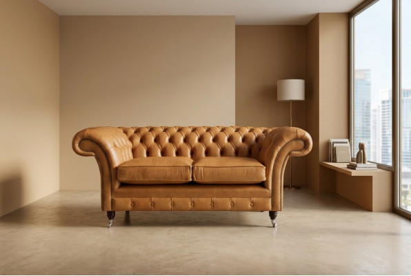 Chesterfield Design Luxury Upholstered Sofa Couch Seating Suite Leather Textile Brown