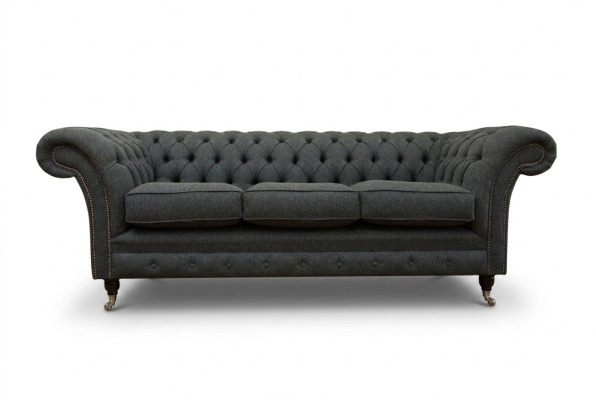 Black Chesterfield Upholstered Sofa Designer 3-Seater Living Room Couch
