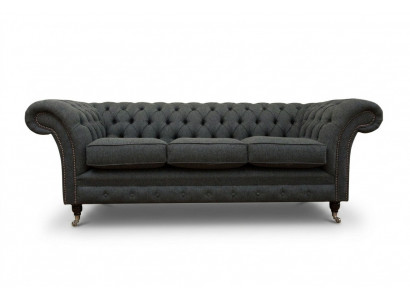 Black Chesterfield Upholstered Sofa Designer 3-Seater Living Room Couch