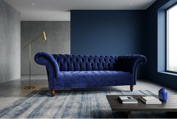 Blue Chesterfield Sofa Couch Design Upholstered Sofas Couches Fabric Textile Leather