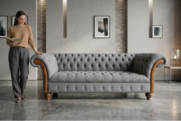 Noble gray Chesterfield three-seater luxury living room sofa
