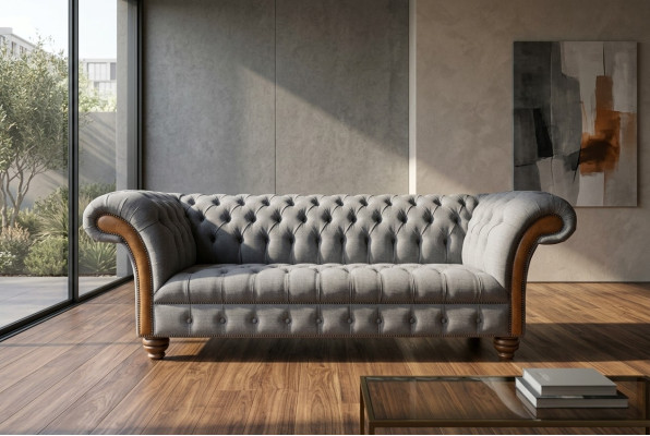 Noble gray Chesterfield three-seater luxury living room sofa