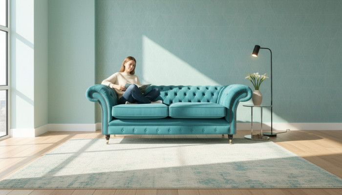 Turquoise Chesterfield Couch Designer 3-Seater Luxury Living Room Sofa