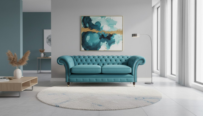 Turquoise Chesterfield Couch Designer 3-Seater Luxury Living Room Sofa