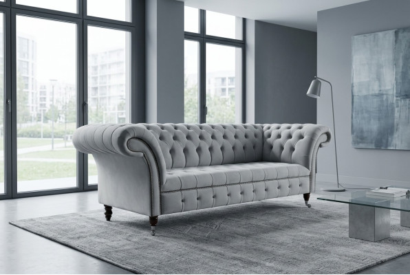 White designer Chesterfield three-seater modern 3-seater couch