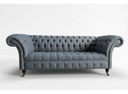 Gray Textile Chesterfield Three-Seater Luxury 3-Person Couch Designer Sofa
