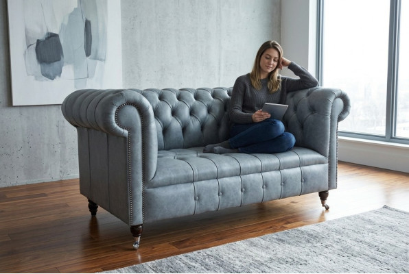Sofa Chesterfield 2-Seater Couch Upholstered Seat Textile Fabric Leather Couches Sofas