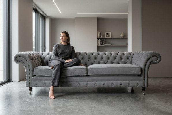 Chesterfield 4-seater upholstered couch modern style leather fabric sofa textile.