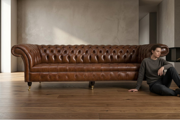 Chesterfield Brown Couch Sofa Upholstery 4 Seater Couches Seating Suite Sofas 265cm