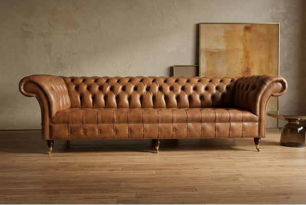 Chesterfield Brown Couch Sofa Upholstery 4 Seater Couches Seating Suite Sofas 265cm