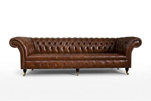 Chesterfield Brown Couch Sofa Upholstery 4 Seater Couches Seating Suite Sofas 265cm