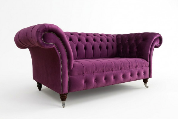 Chesterfield Design Luxury Upholstered Sofa Couch Seat Set Leather Textile Purple New