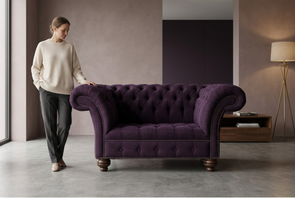 Chesterfield Design Armchair Fabric Couch 1.5-Seater Upholstered Sofa Lounge Velvet Purple