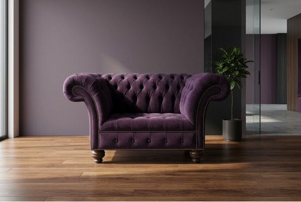 Chesterfield Design Armchair Fabric Couch 1.5-Seater Upholstered Sofa Lounge Velvet Purple