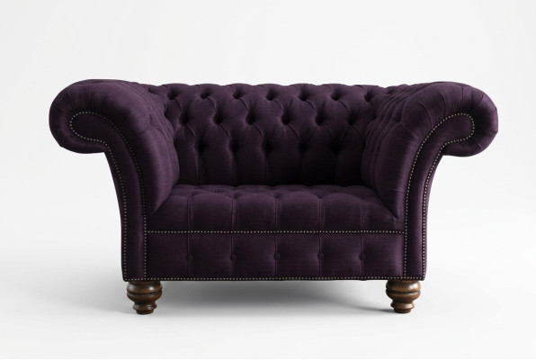 Chesterfield Design Armchair Fabric Couch 1.5-Seater Upholstered Sofa Lounge Velvet Purple