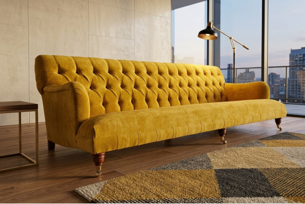 Classic Chesterfield Sofa 4-Seater Sofas Couches Leather Yellow Design Upholstery