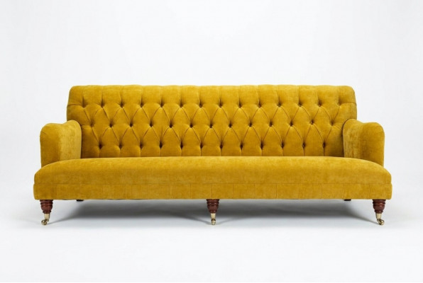 Classic Chesterfield Sofa 4-Seater Sofas Couches Leather Yellow Design Upholstery