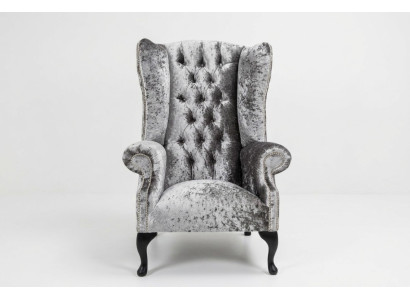 Wingback chair Chesterfield sofa couch upholstery 1-seater armchair sofas textile silver