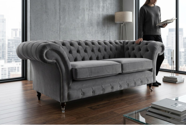 Chesterfield Couch 3-Seater Upholstered Seat Textile Fabric Leather Couches Sofas Sofa