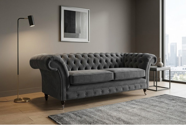 Chesterfield Couch 3-Seater Upholstered Seat Textile Fabric Leather Couches Sofas Sofa