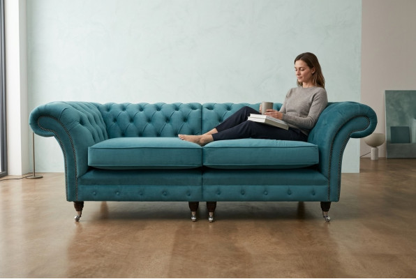 Chesterfield sofas 3-seater couch upholstery seat textile fabric leather couches turquoise