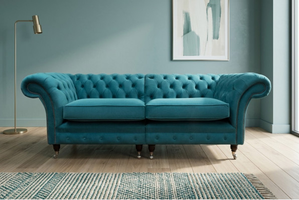 Chesterfield sofas 3-seater couch upholstery seat textile fabric leather couches turquoise